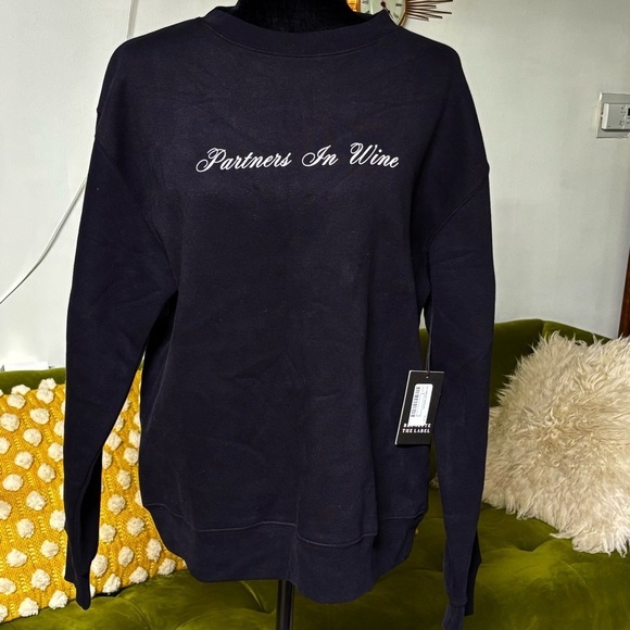 Brunette The Label Tops - Brunette the Label prefaded oversized black sweatshirt “Partners in Wine” M/L